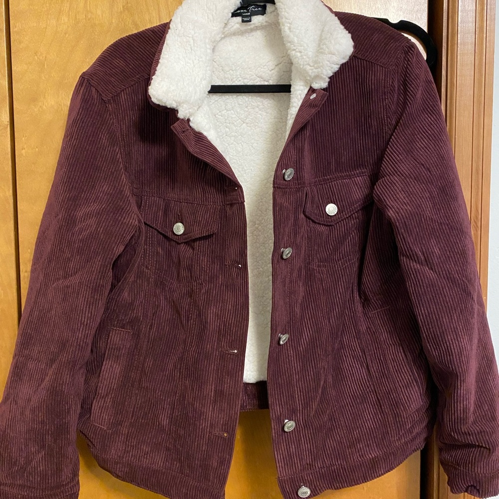 Maroon corduroy fur lined jacket size L